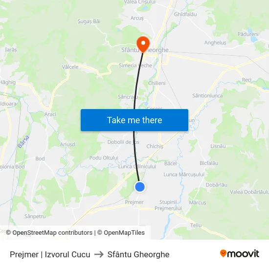 Prejmer | Izvorul Cucu to Sfântu Gheorghe map