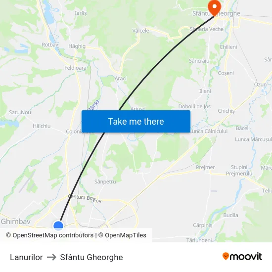 Lanurilor to Sfântu Gheorghe map