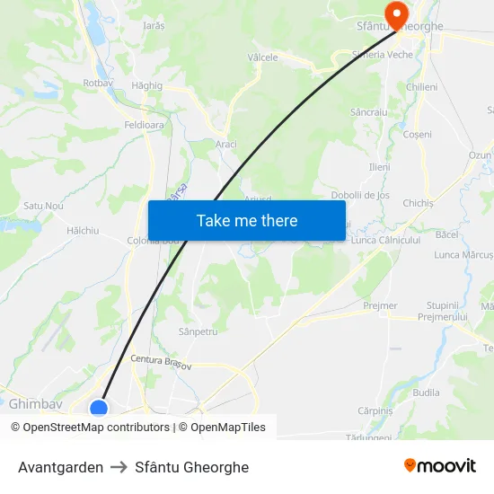 Avantgarden to Sfântu Gheorghe map