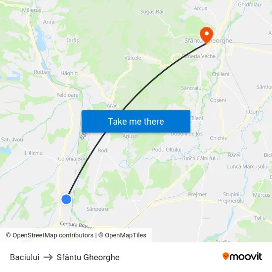 Baciului to Sfântu Gheorghe map