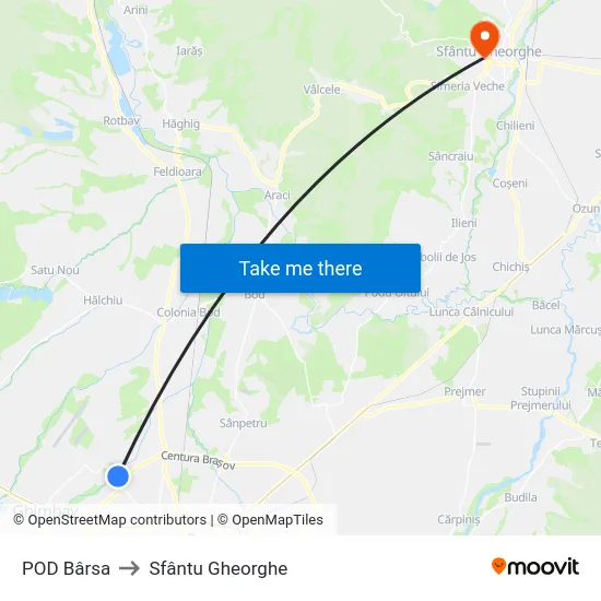 POD Bârsa to Sfântu Gheorghe map