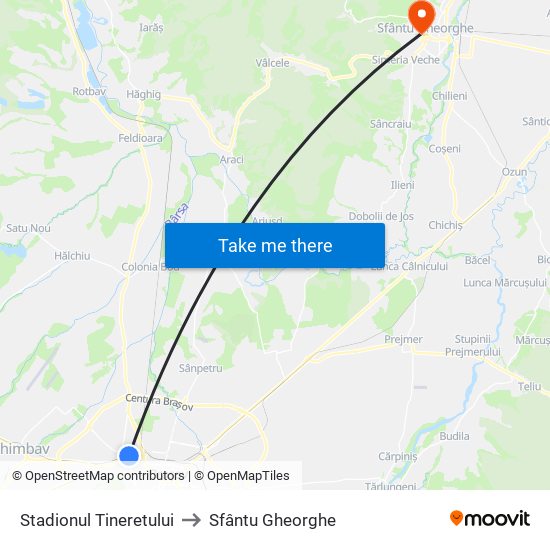 Stadionul Tineretului to Sfântu Gheorghe map