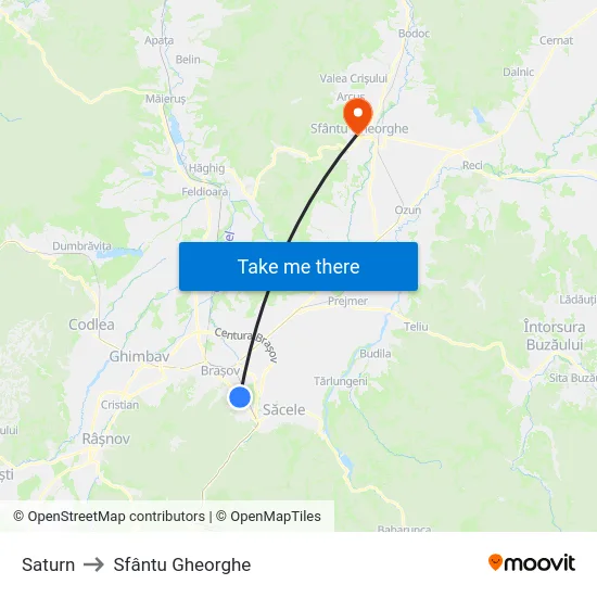 Saturn to Sfântu Gheorghe map