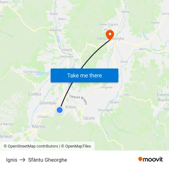 Ignis to Sfântu Gheorghe map