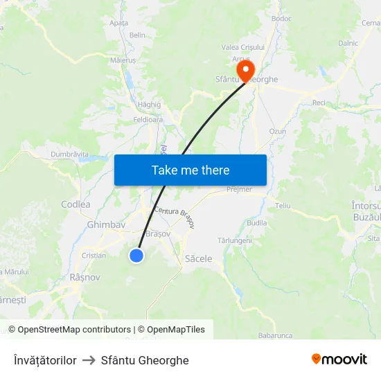 Învățătorilor to Sfântu Gheorghe map