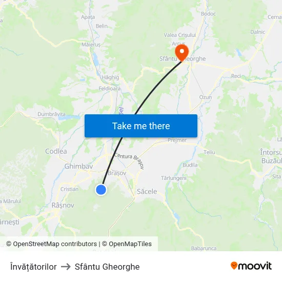 Învățătorilor to Sfântu Gheorghe map