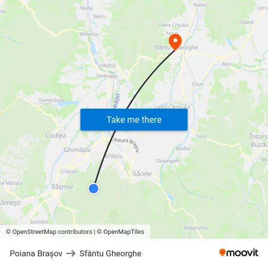 Poiana Brașov to Sfântu Gheorghe map