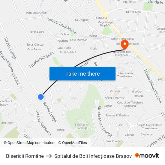 Bisericii Române to Spitalul de Boli Infecțioase Brașov map
