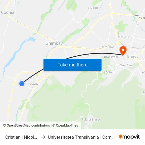Cristian | Nicolae Titulescu to Universitatea Transilvania - Campus Colina Universității map