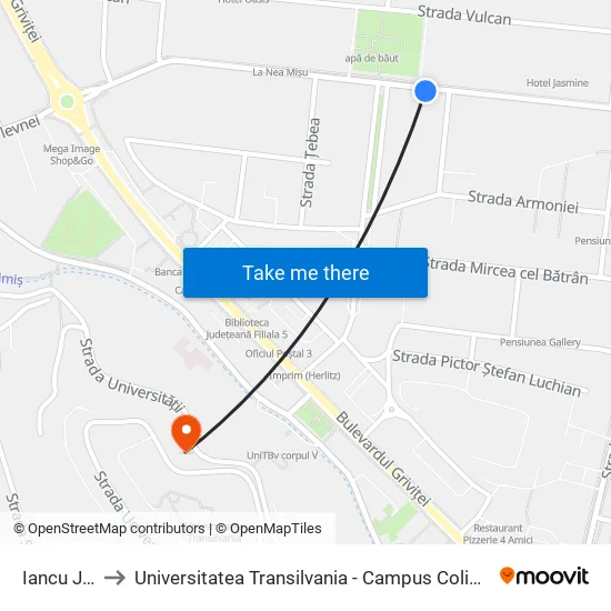 Iancu Jianu to Universitatea Transilvania - Campus Colina Universității map