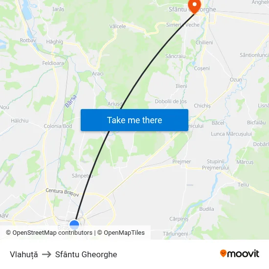 Vlahuță to Sfântu Gheorghe map