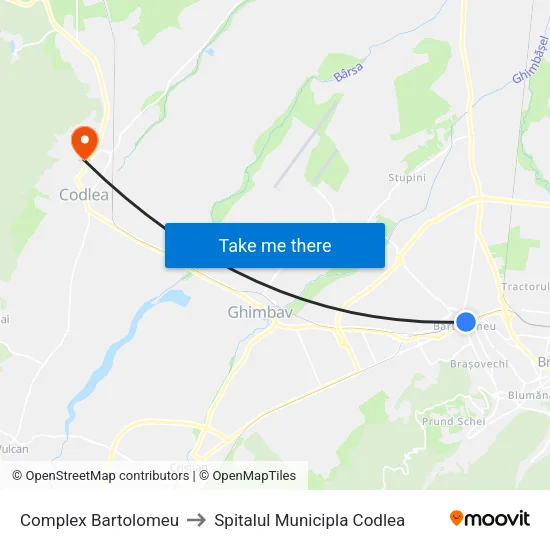 Complex Bartolomeu to Spitalul Municipla Codlea map