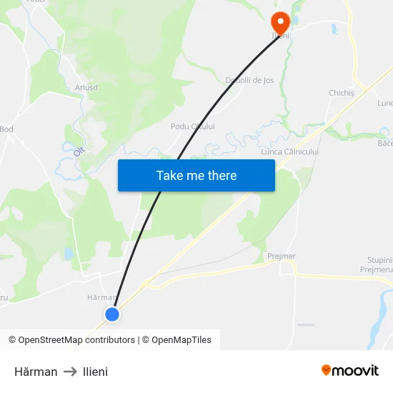 Hărman to Ilieni map