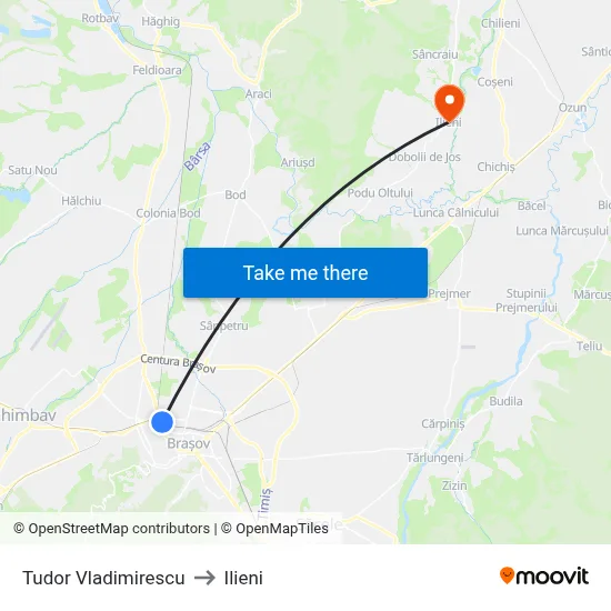 Tudor Vladimirescu to Ilieni map