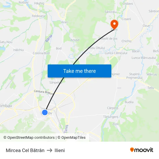 Mircea Cel Bătrân to Ilieni map