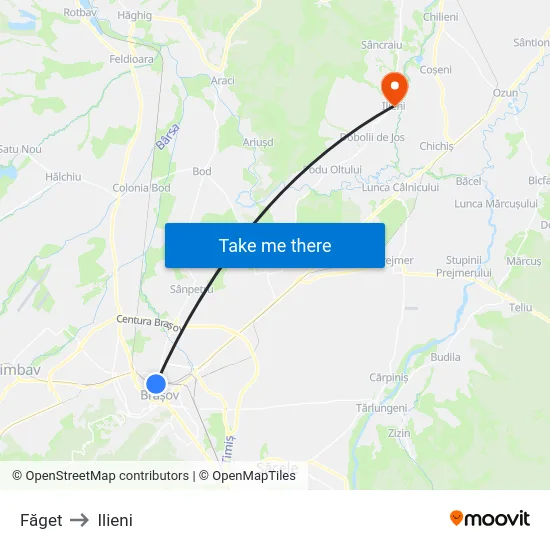 Făget to Ilieni map
