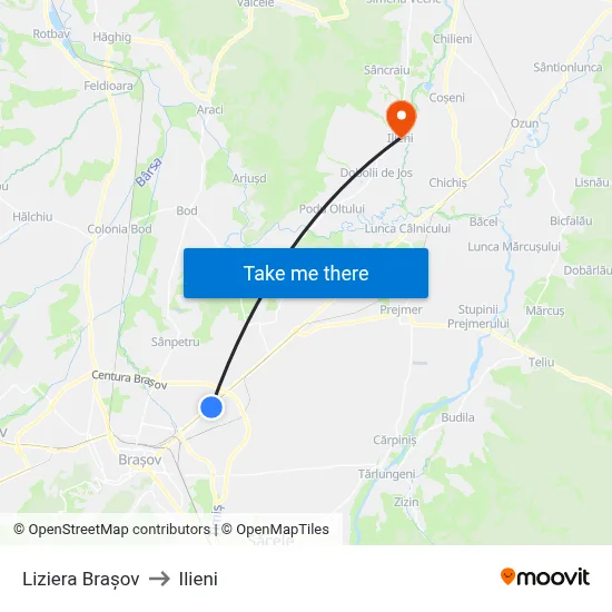 Liziera Brașov to Ilieni map
