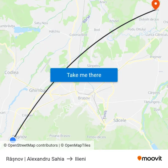 Râșnov | Alexandru Sahia to Ilieni map