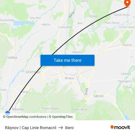 Râșnov | Cap Linie Romacril to Ilieni map