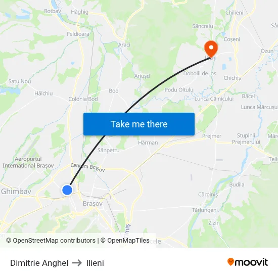Dimitrie Anghel to Ilieni map