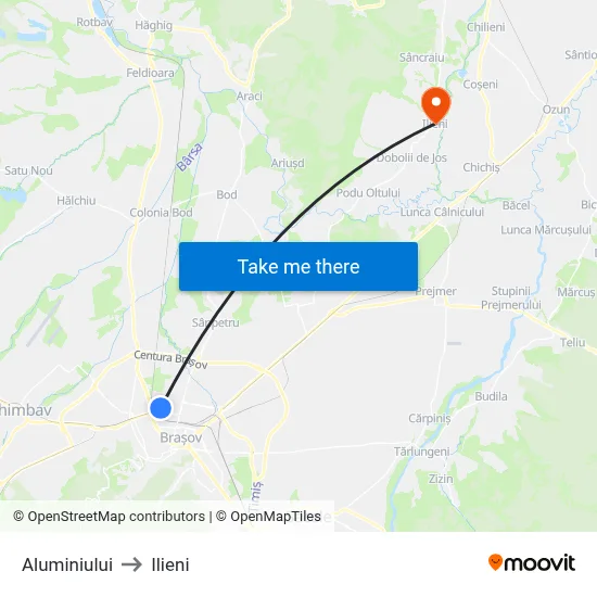 Aluminiului to Ilieni map