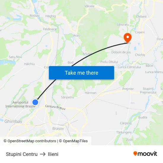 Stupini Centru to Ilieni map