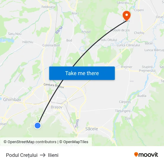 Podul Crețului to Ilieni map