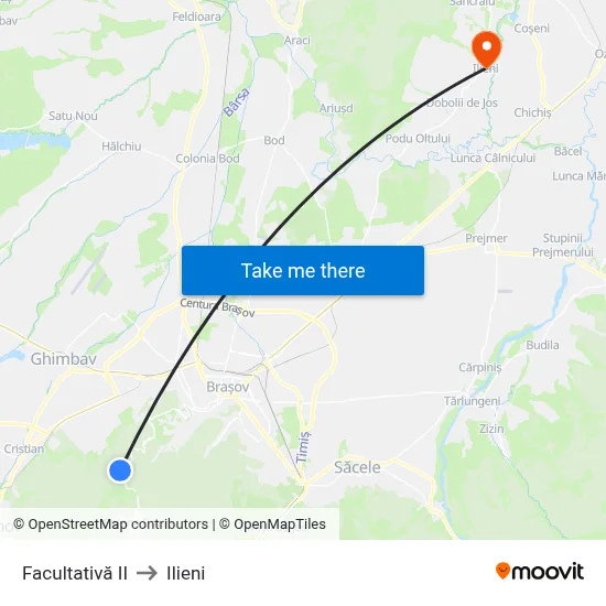 Facultativă II to Ilieni map