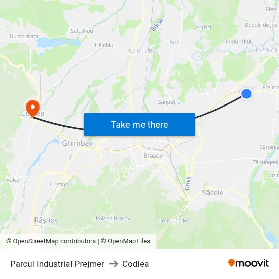 Parcul Industrial Prejmer to Codlea map
