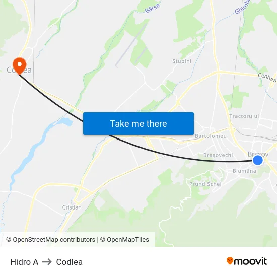 Hidro A to Codlea map