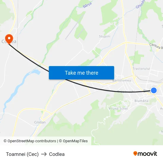 Toamnei (Cec) to Codlea map