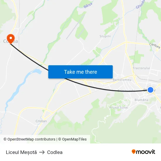 Liceul Meșotă to Codlea map