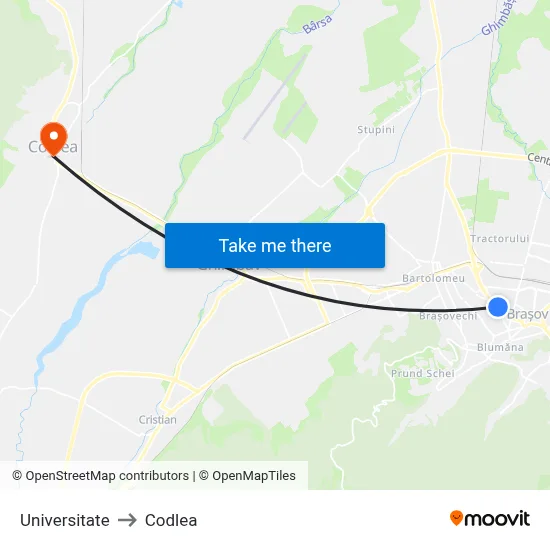 Universitate to Codlea map