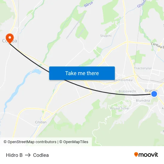 Hidro B to Codlea map
