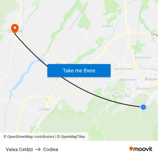 Valea Cetății to Codlea map