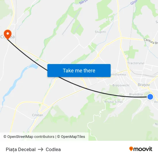 Piața Decebal to Codlea map