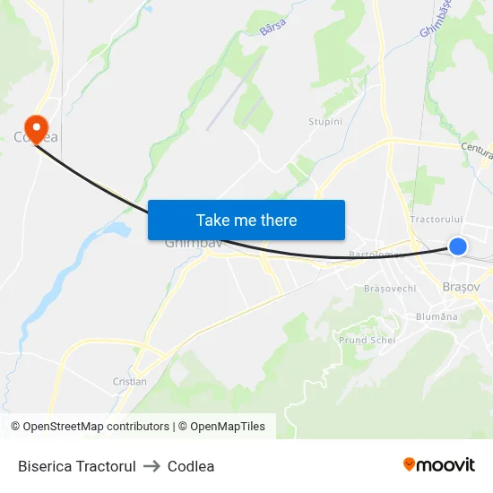 Biserica Tractorul to Codlea map