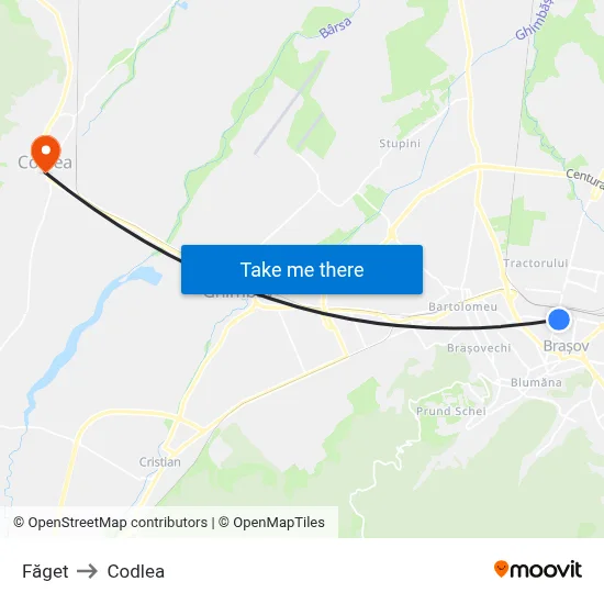 Făget to Codlea map