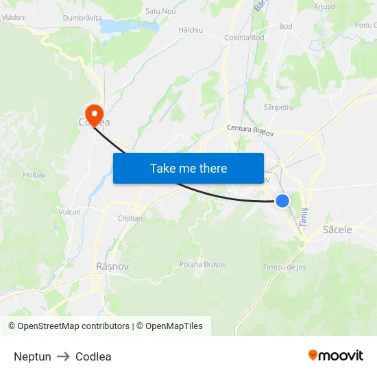 Neptun to Codlea map