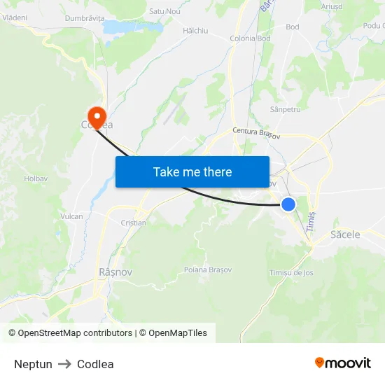 Neptun to Codlea map