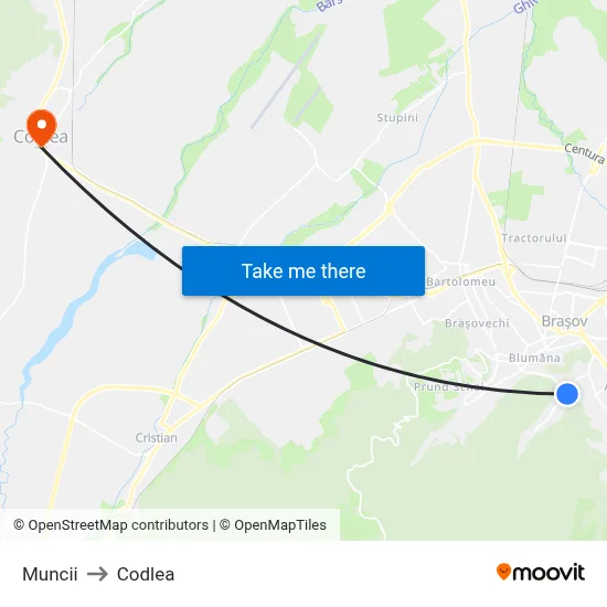Muncii to Codlea map