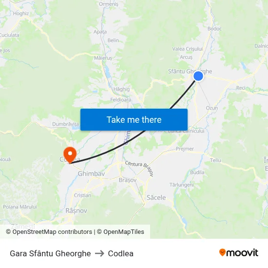 Gara Sfântu Gheorghe to Codlea map