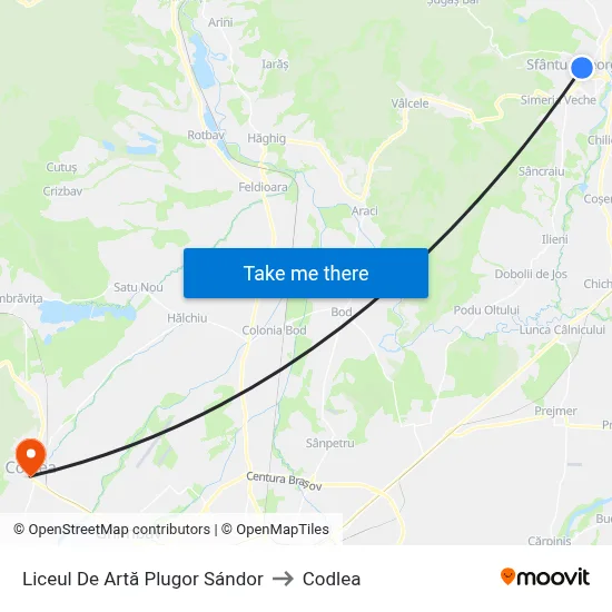 Liceul De Artă Plugor Sándor to Codlea map