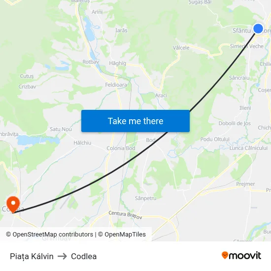 Piața Kálvin to Codlea map