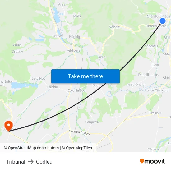 Tribunal to Codlea map