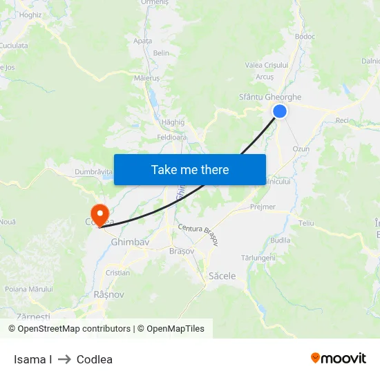 Isama I to Codlea map