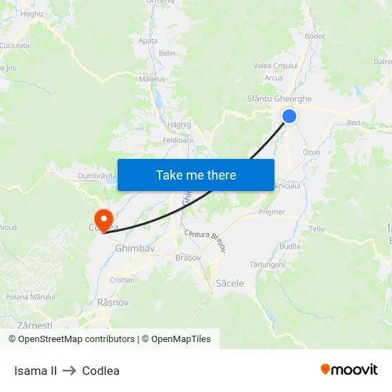 Isama II to Codlea map