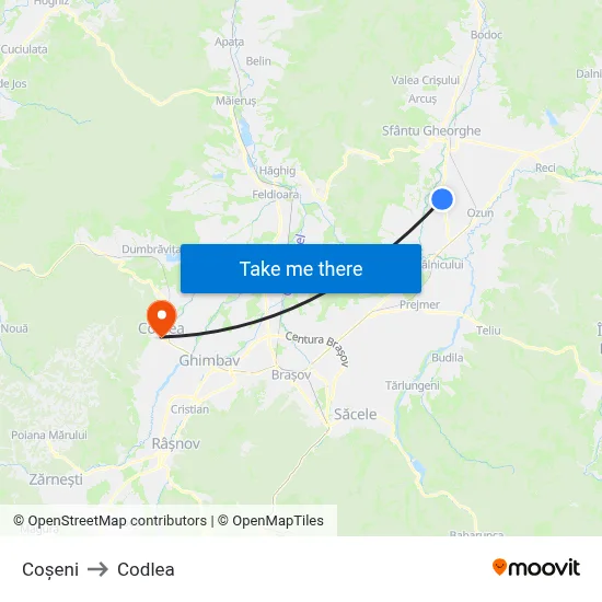 Coșeni to Codlea map