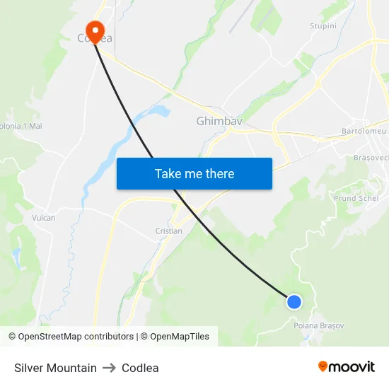 Silver Mountain to Codlea map