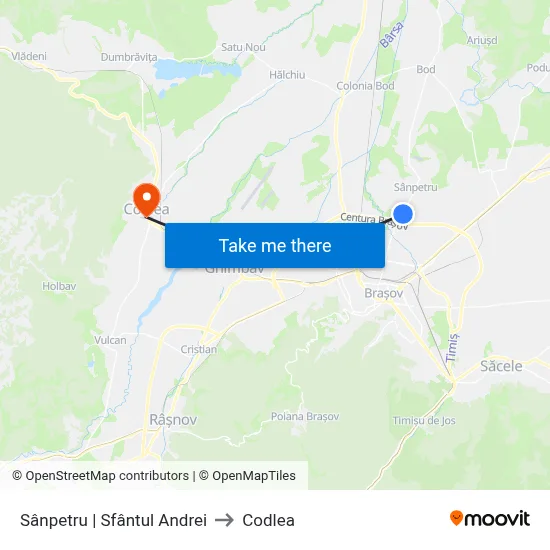 Sânpetru | Sfântul Andrei to Codlea map